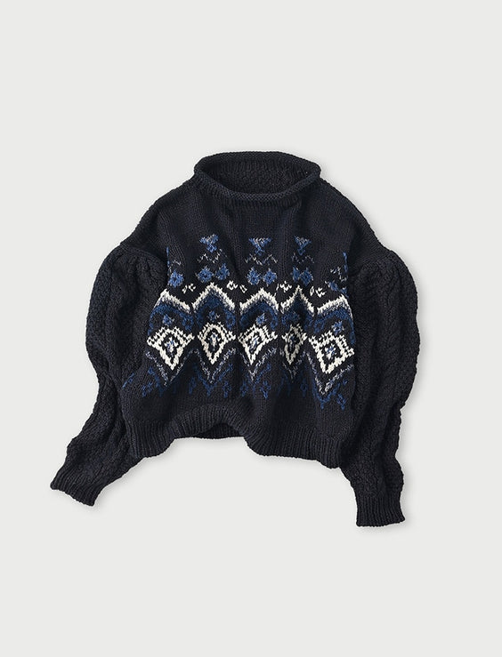 Indigo Nordic Aran Puff Sweater