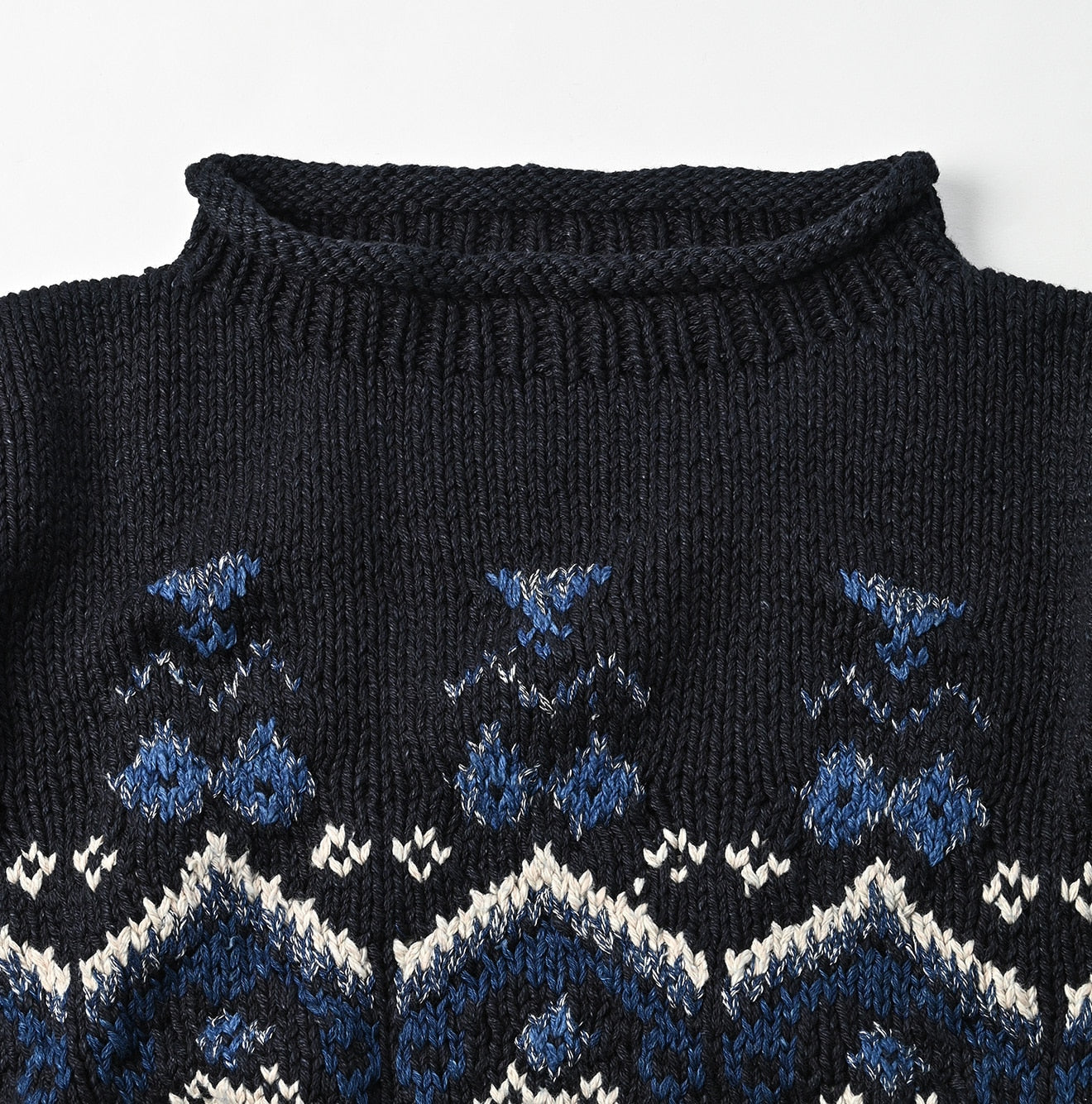 45R Indigo Nordic Aran Puff Sweater