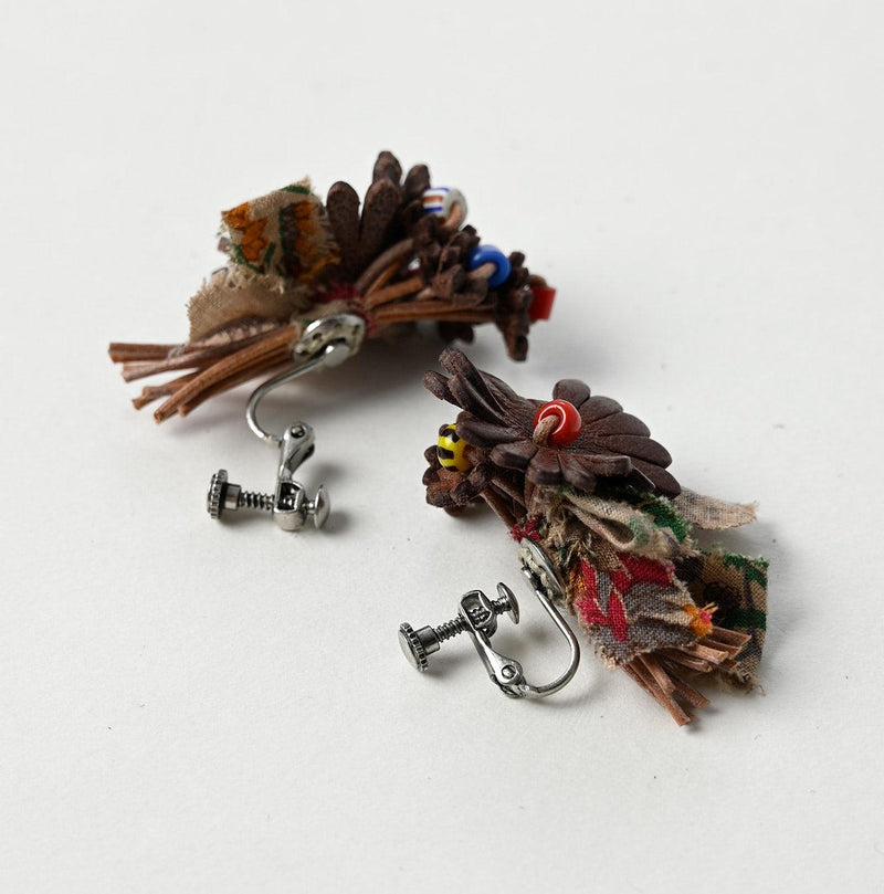 45R Leather Bouquet Flower Earrings