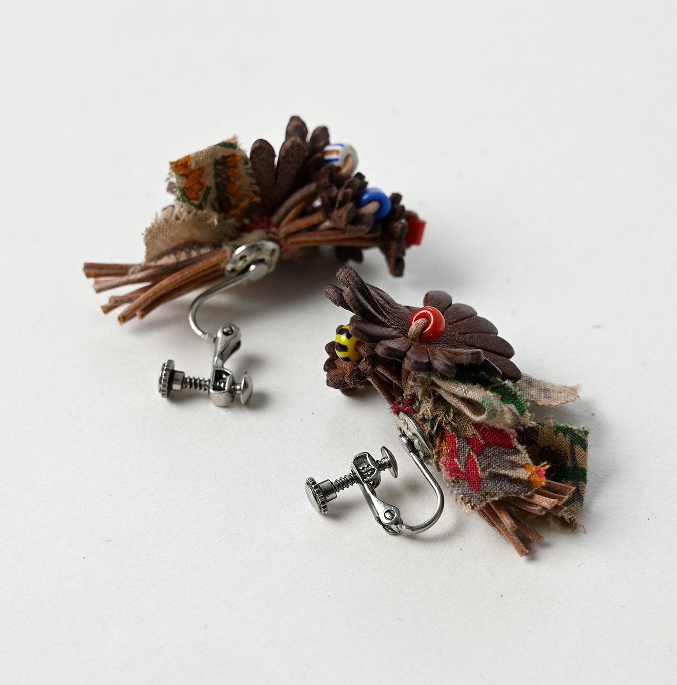 45R Leather Bouquet Flower Earrings