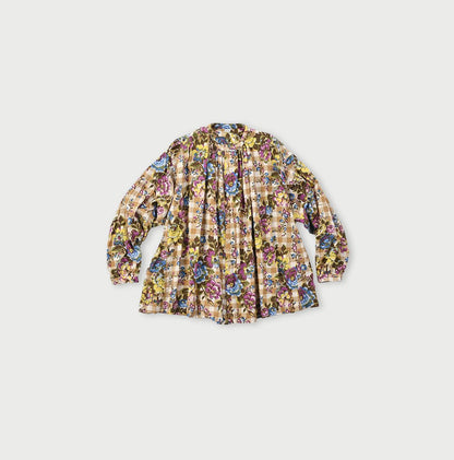 Khadi Flower Gingham Kushukushu Blouse
