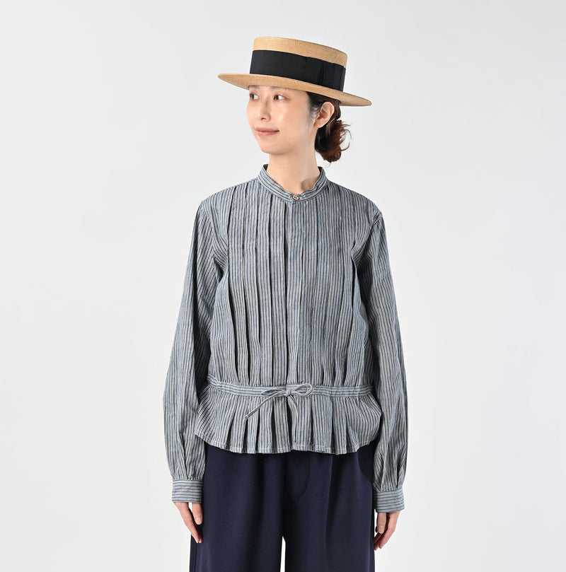 45R Indigo Khadi Shirt-denim Tucked Blouse