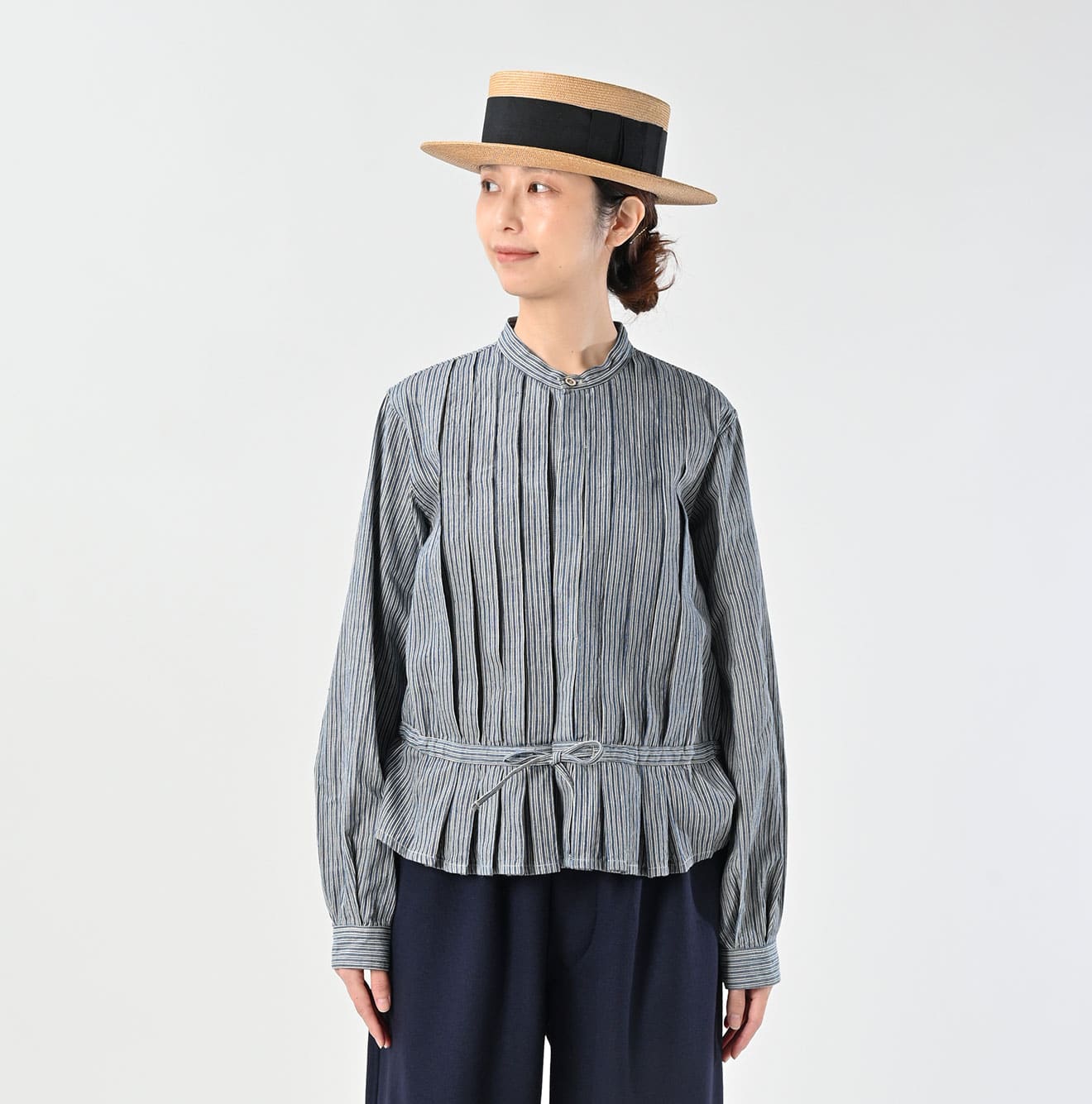 45R Indigo Khadi Shirt-denim Tucked Blouse