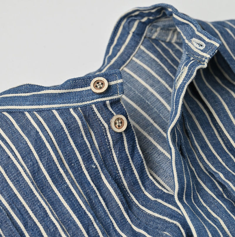 45R Indigo Khadi Shirt-denim Tucked Blouse