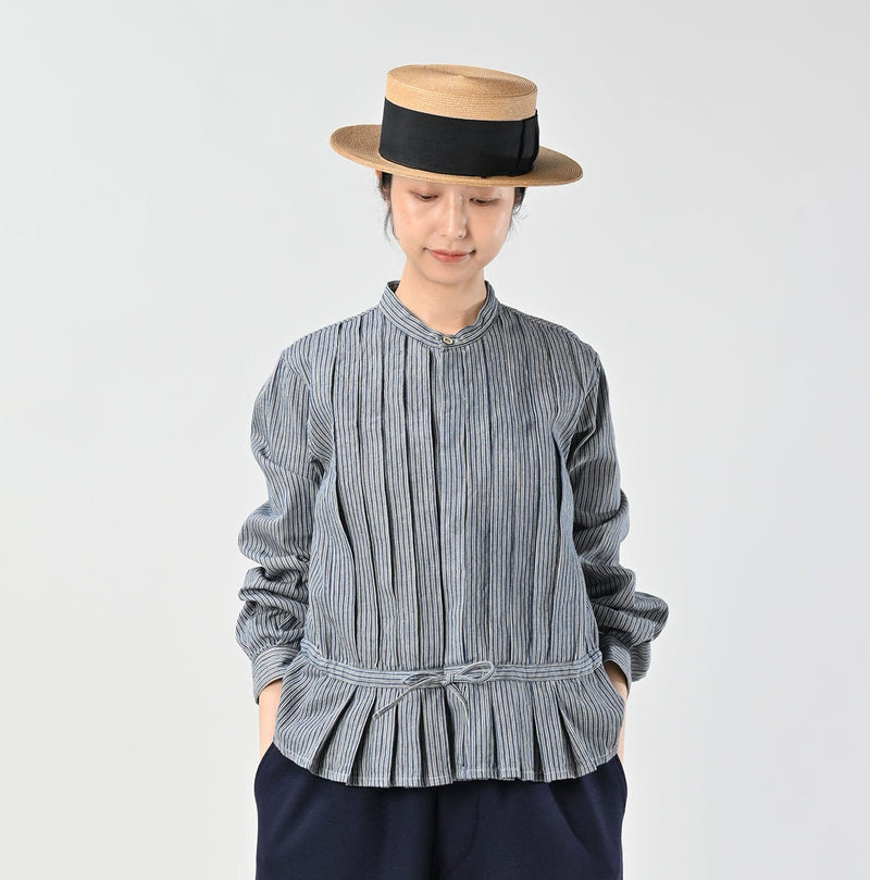 45R Indigo Khadi Shirt-denim Tucked Blouse - Image 4