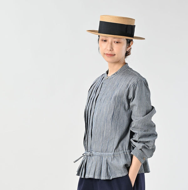 45R Indigo Khadi Shirt-denim Tucked Blouse