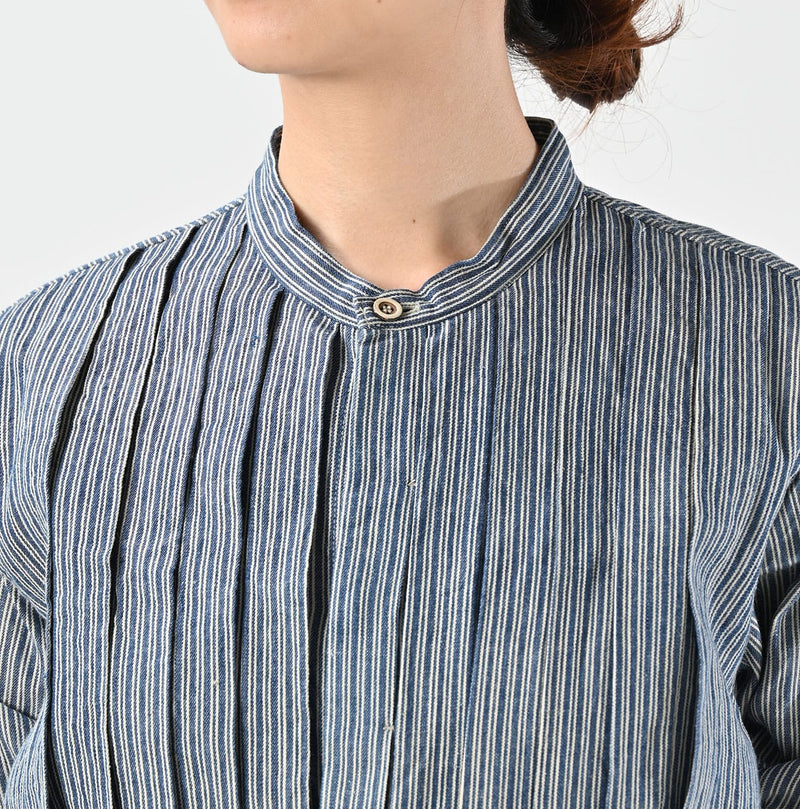45R Indigo Khadi Shirt-denim Tucked Blouse - Image 7
