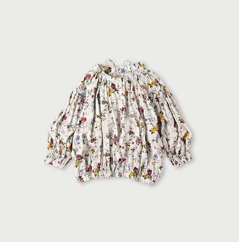 45R Gauze Antique Flower Shirring Blouse
