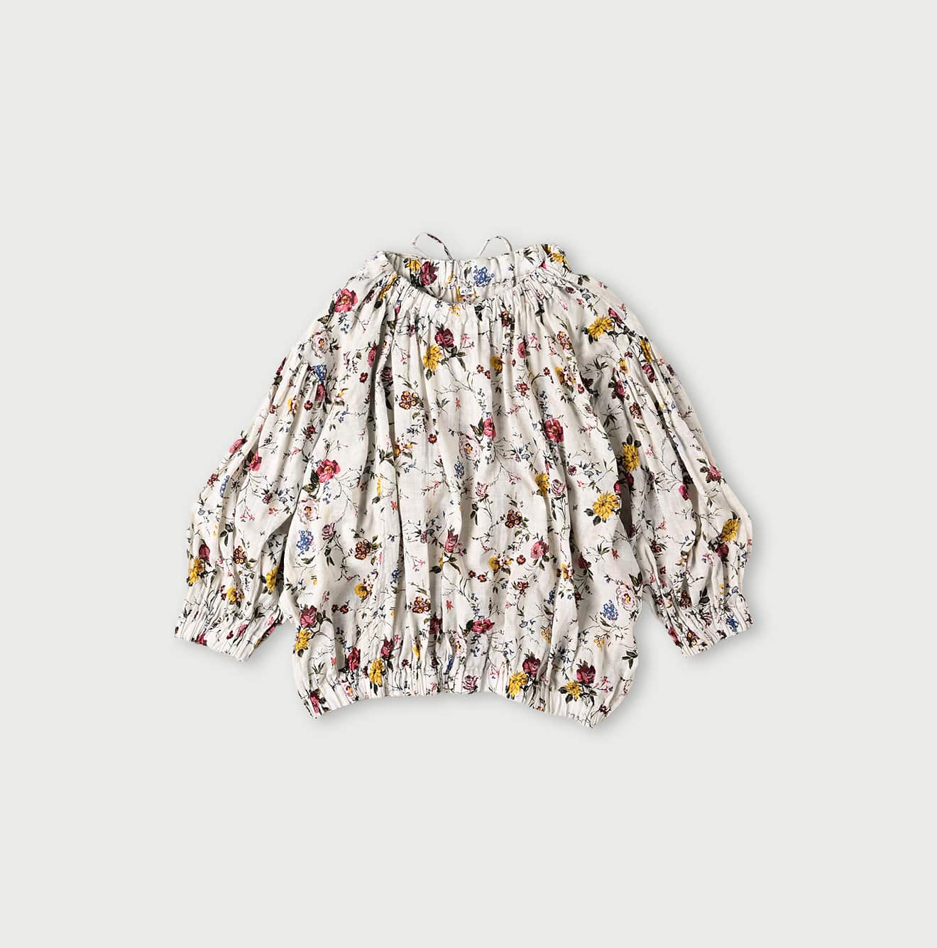 45R Gauze Antique Flower Shirring Blouse