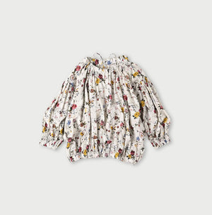 Gauze Antique Flower Shirring Blouse