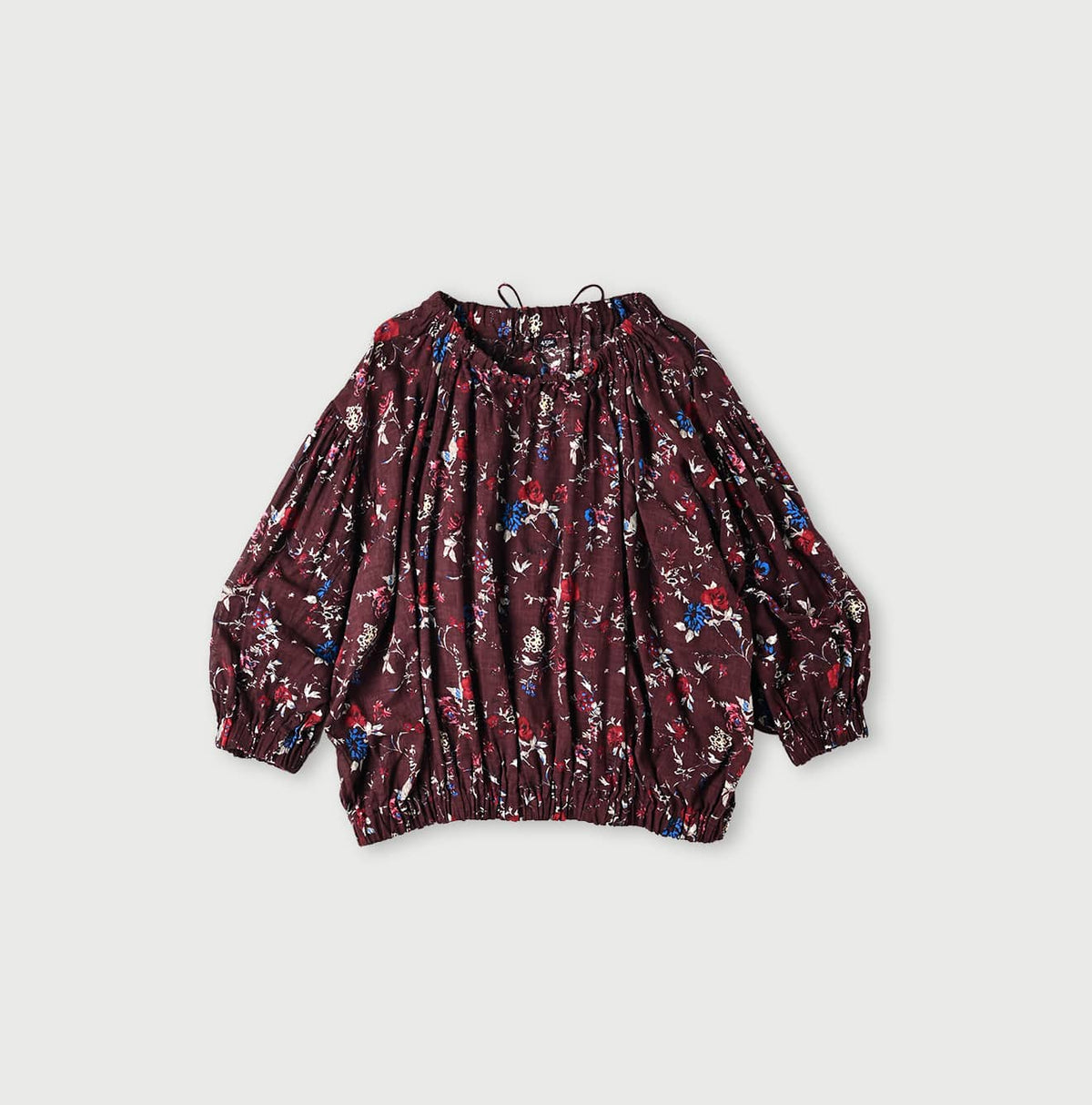 45R Gauze Antique Flower Shirring Blouse