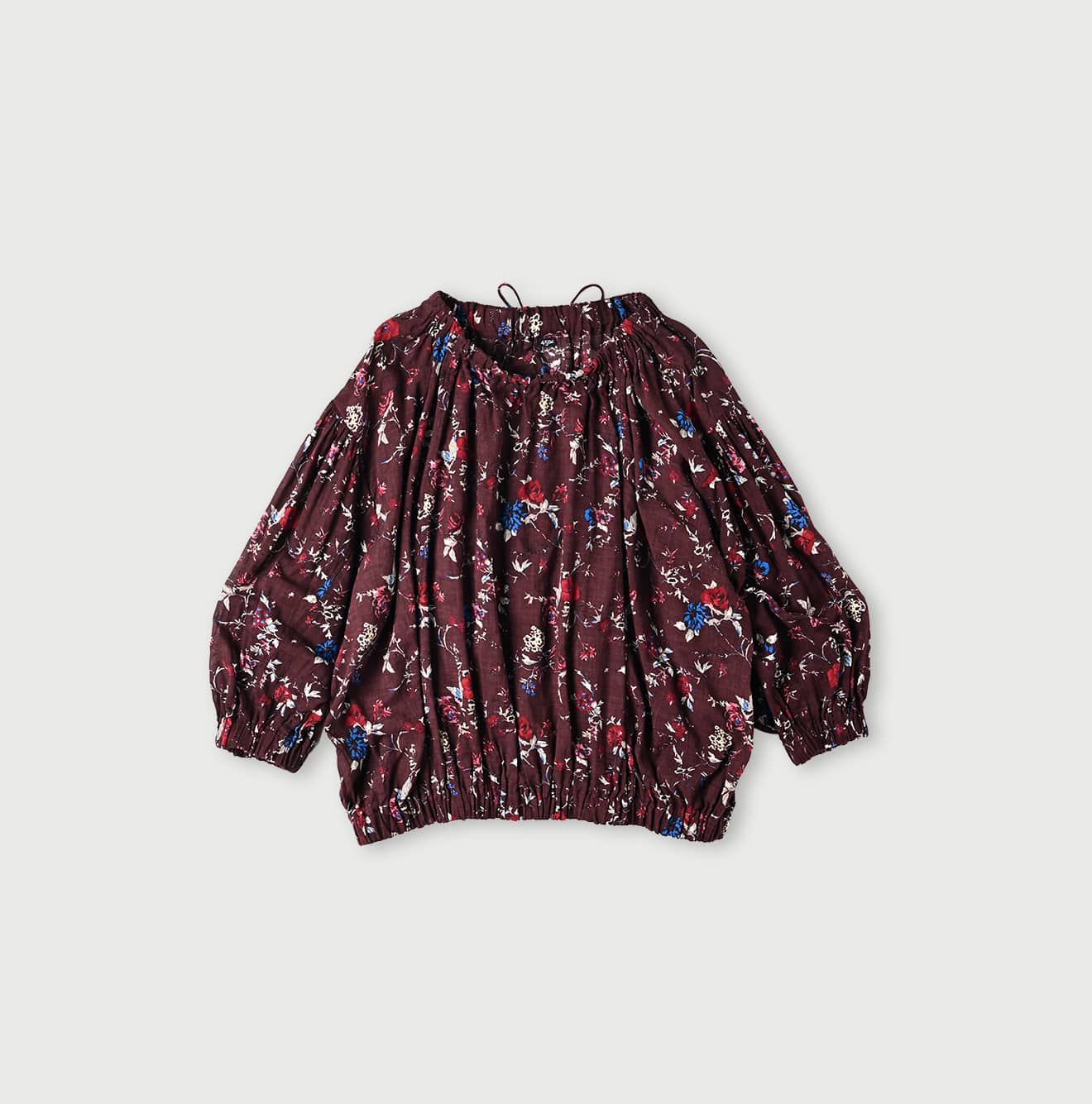 45R Gauze Antique Flower Shirring Blouse