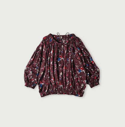 45R Gauze Antique Flower Shirring Blouse