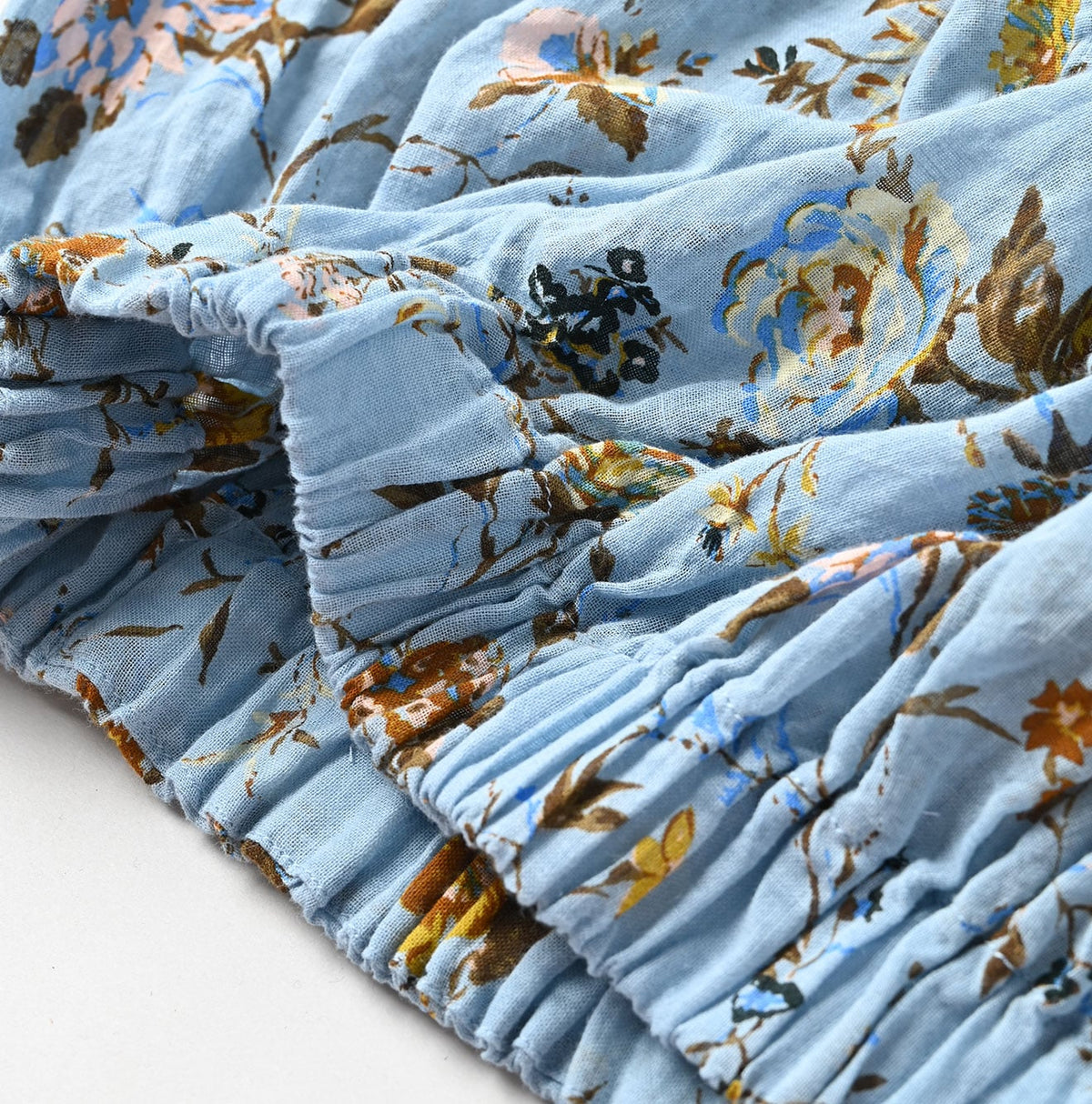 45R Gauze Antique Flower Shirring Blouse