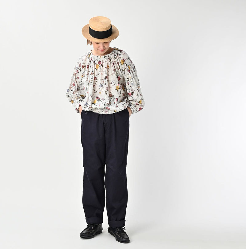 45R Gauze Antique Flower Shirring Blouse