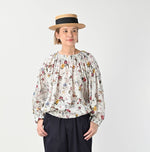 45R Gauze Antique Flower Shirring Blouse