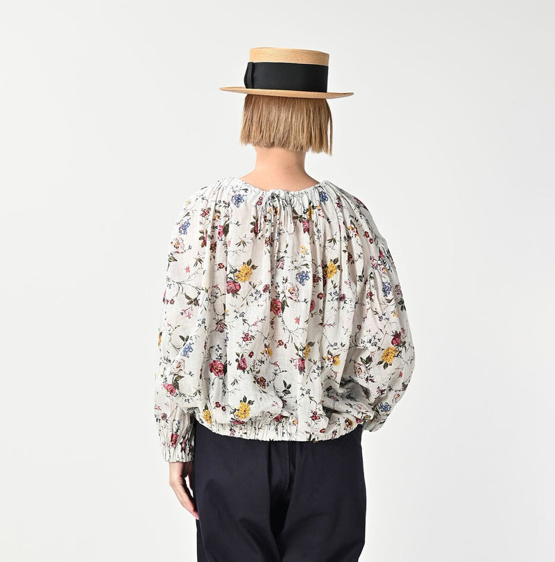 45R Gauze Antique Flower Shirring Blouse