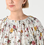 45R Gauze Antique Flower Shirring Blouse