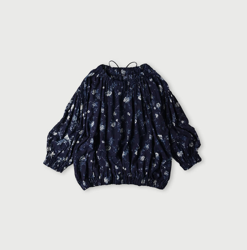45R Gauze Antique Flower Shirring Blouse