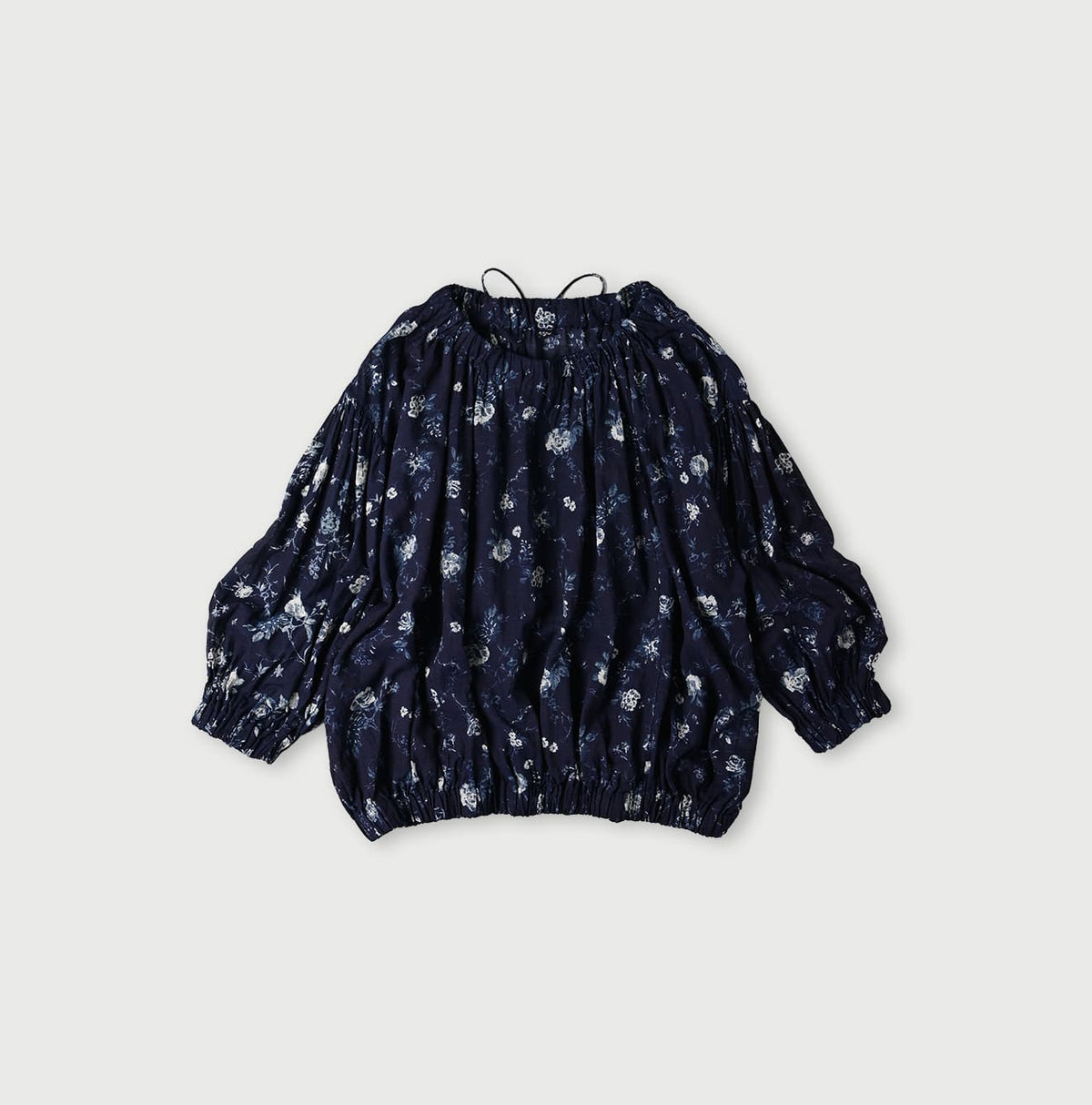 45R Gauze Antique Flower Shirring Blouse