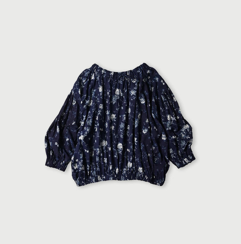 45R Gauze Antique Flower Shirring Blouse