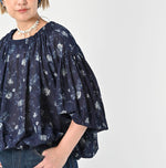 45R Gauze Antique Flower Shirring Blouse