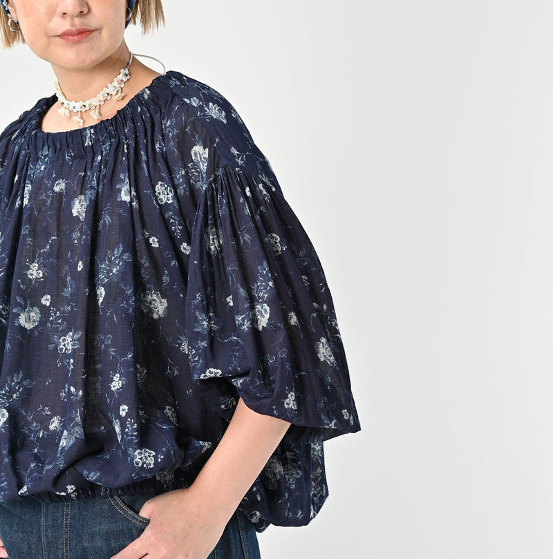 45R Gauze Antique Flower Shirring Blouse - Image 8