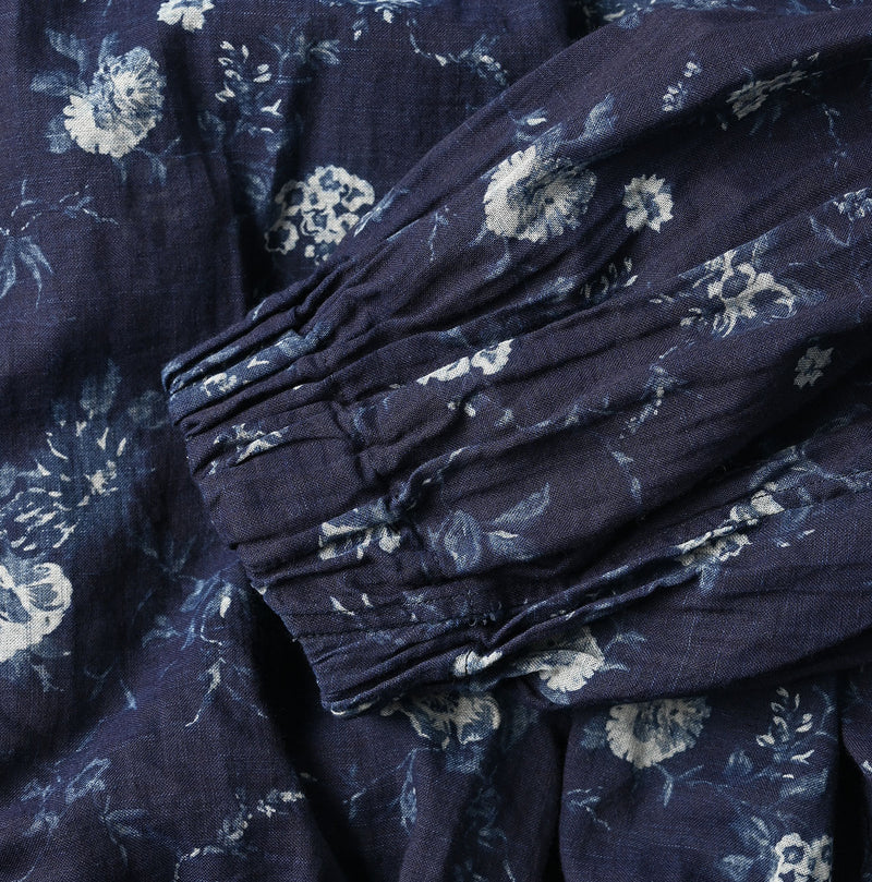 45R Gauze Antique Flower Shirring Blouse
