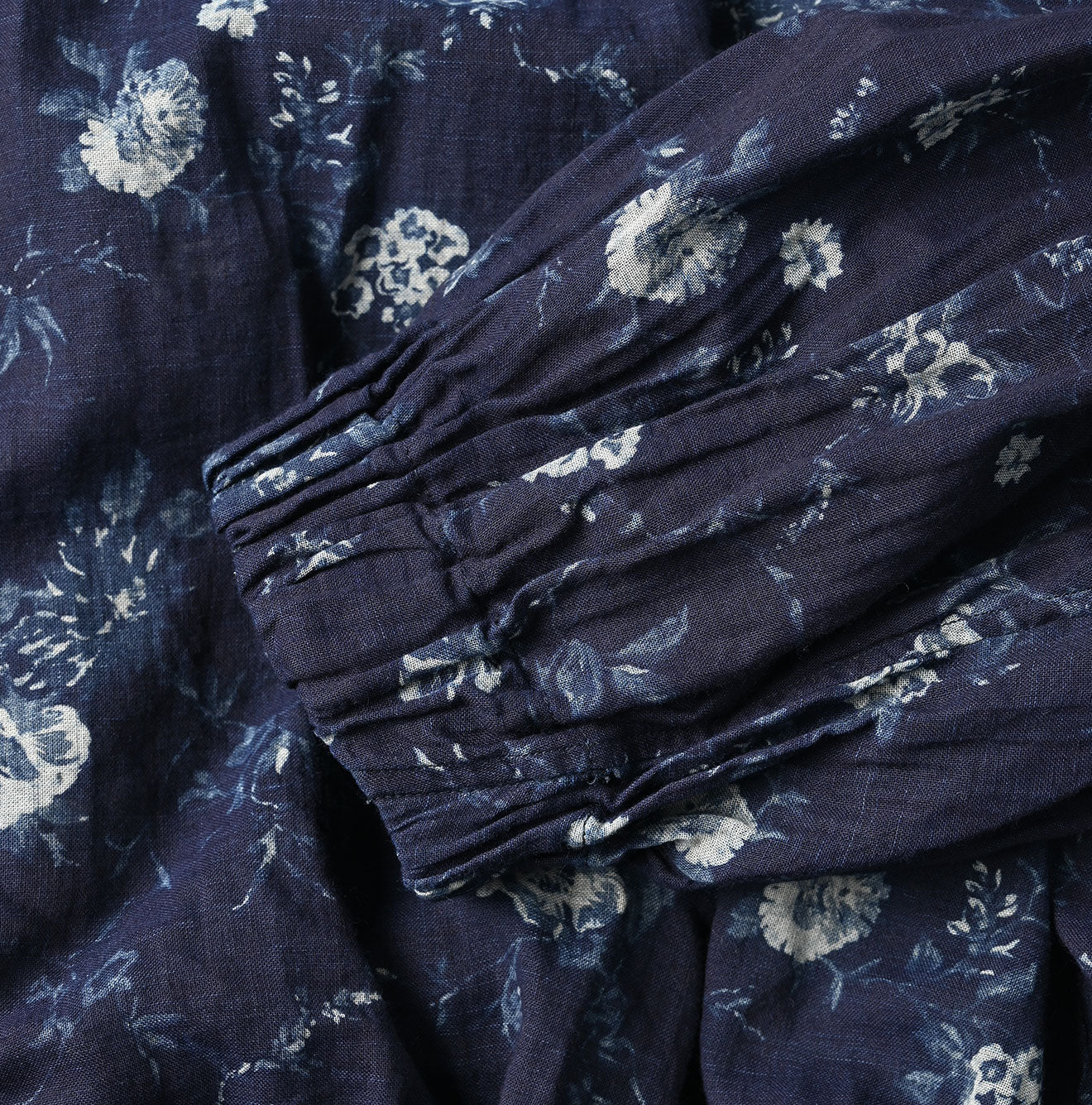 45R Gauze Antique Flower Shirring Blouse