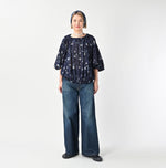 45R Gauze Antique Flower Shirring Blouse