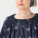 45R Gauze Antique Flower Shirring Blouse