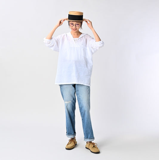 45R Khadi Lace Sailor Collar Blouse (White)