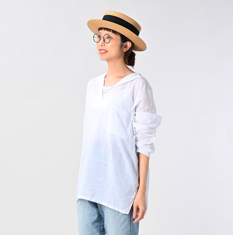 45R Khadi Lace Sailor Collar Blouse (White)