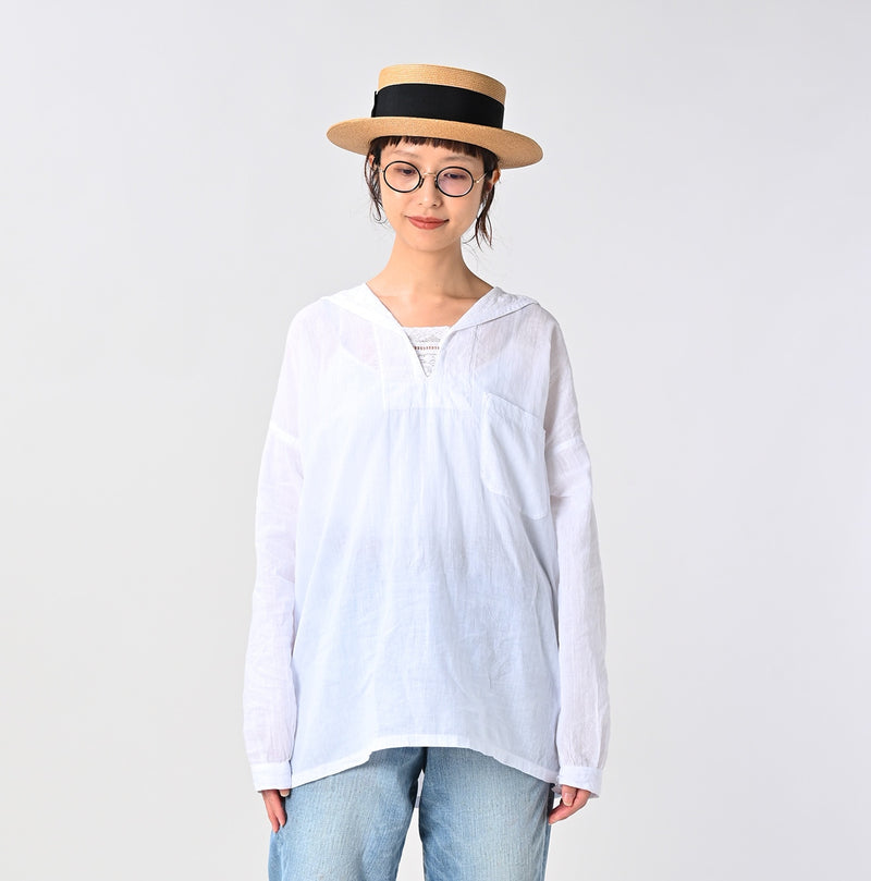 45R Khadi Lace Sailor Collar Blouse (White)