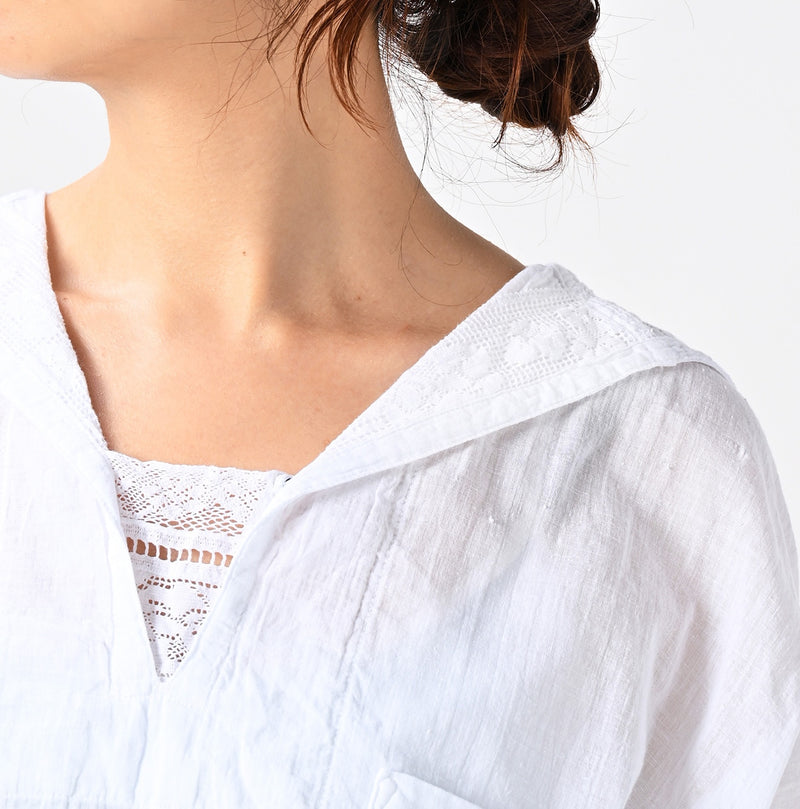 45R Khadi Lace Sailor Collar Blouse (White)