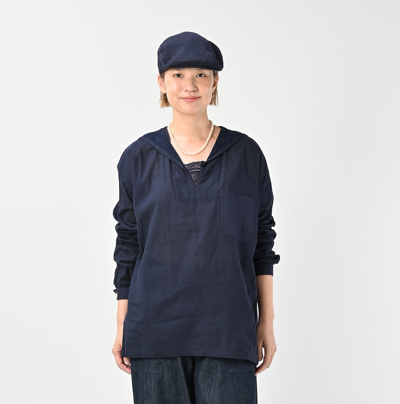 45R Khadi Lace Sailor Collar Blouse