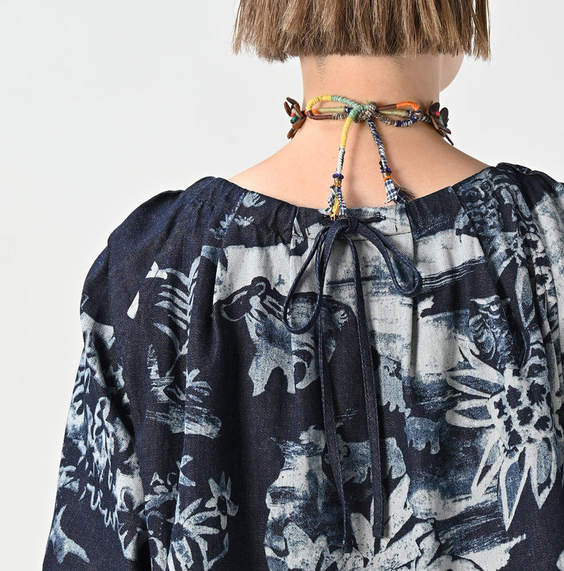 45R Indigo Wonderland Tucked Blouse