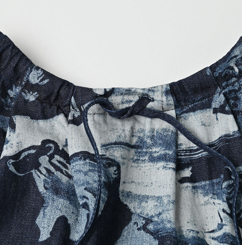 45R Indigo Wonderland Tucked Blouse