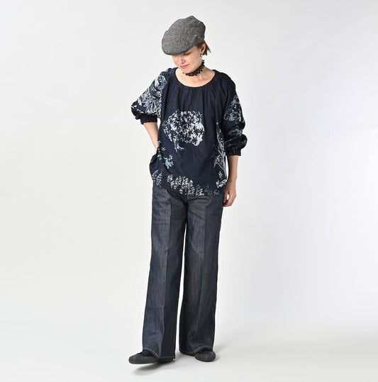 45R Indigo Wonderland Tucked Blouse