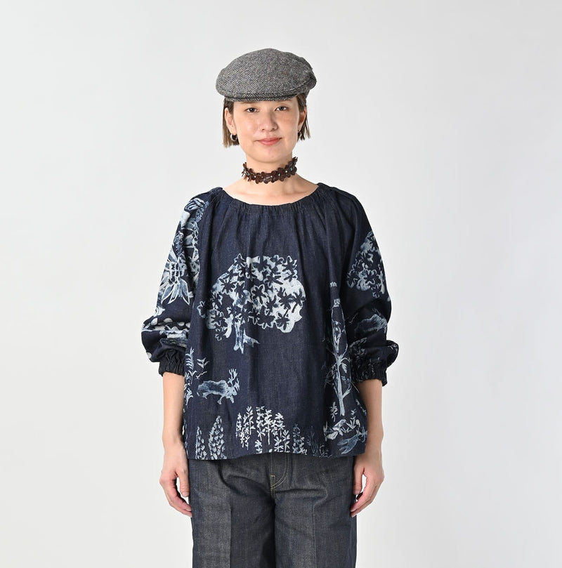 45R Indigo Wonderland Tucked Blouse