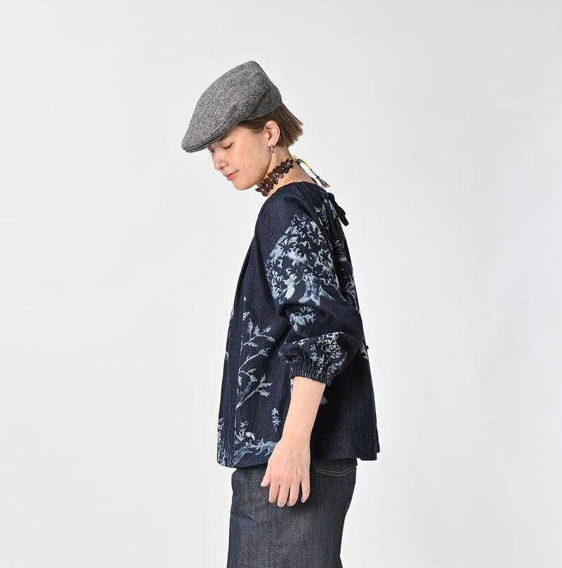 45R Indigo Wonderland Tucked Blouse