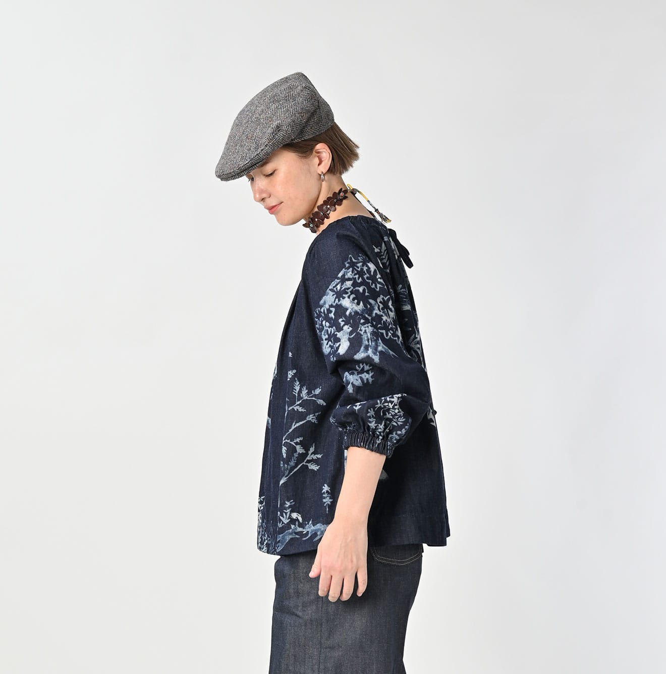 45R Indigo Wonderland Tucked Blouse