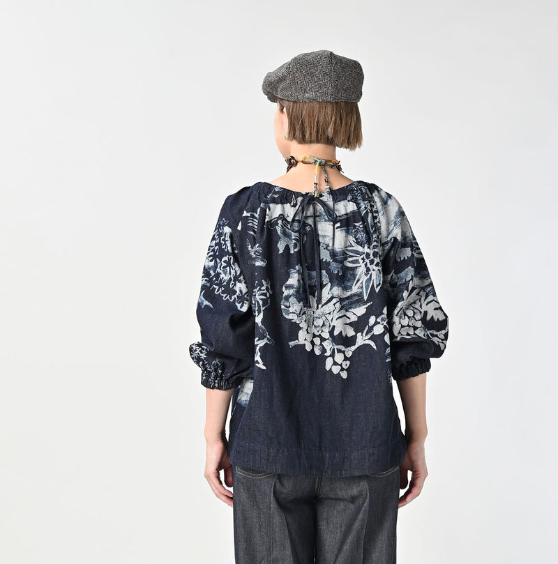 45R Indigo Wonderland Tucked Blouse