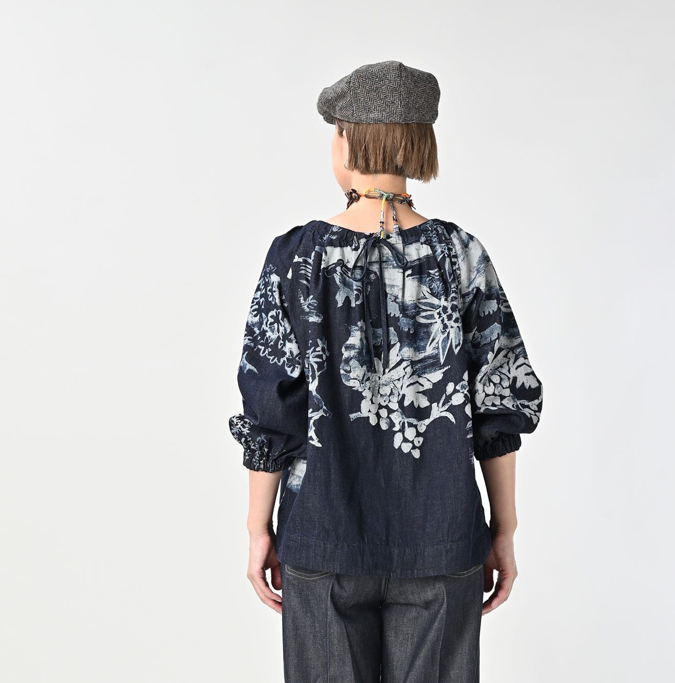 45R Indigo Wonderland Tucked Blouse