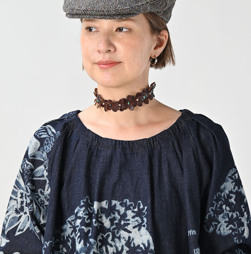 45R Indigo Wonderland Tucked Blouse