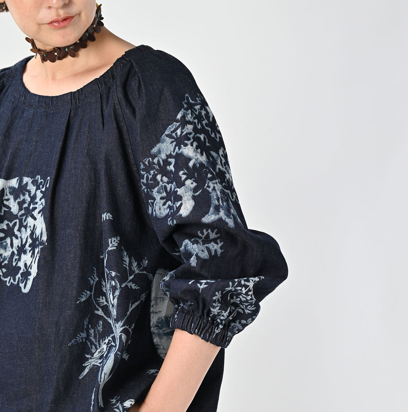 45R Indigo Wonderland Tucked Blouse