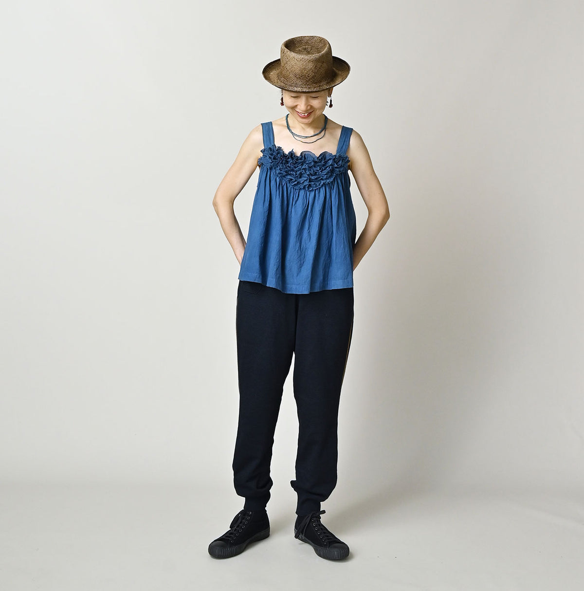 Ai Indigo Khadi Feather de Fleur Frill Sleeveless Top