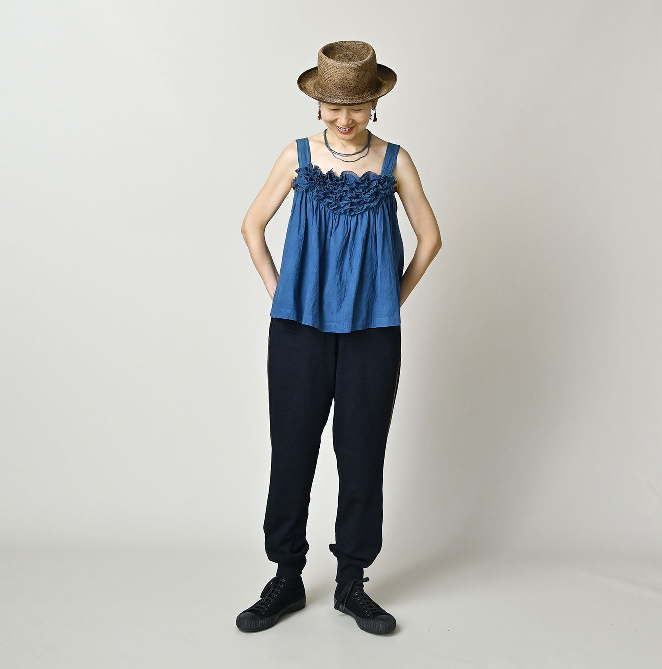 Ai Indigo Khadi Feather de Fleur Frill Sleeveless Top - Image 2