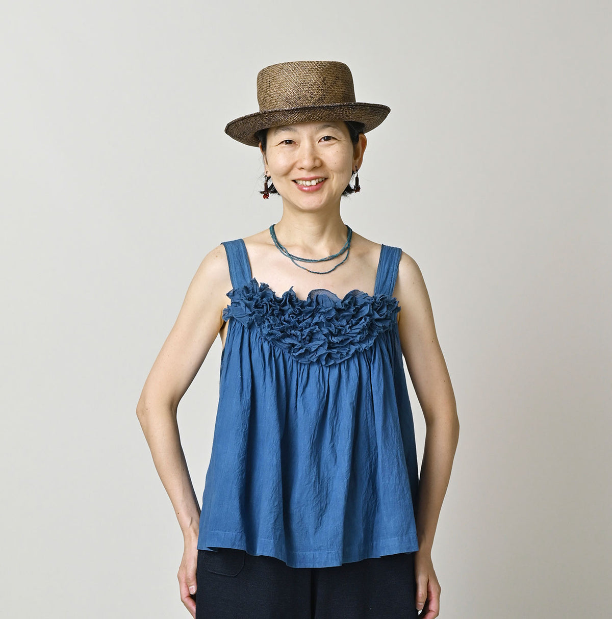 Ai Indigo Khadi Feather de Fleur Frill Sleeveless Top