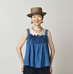 Ai Indigo Khadi Feather de Fleur Frill Sleeveless Top